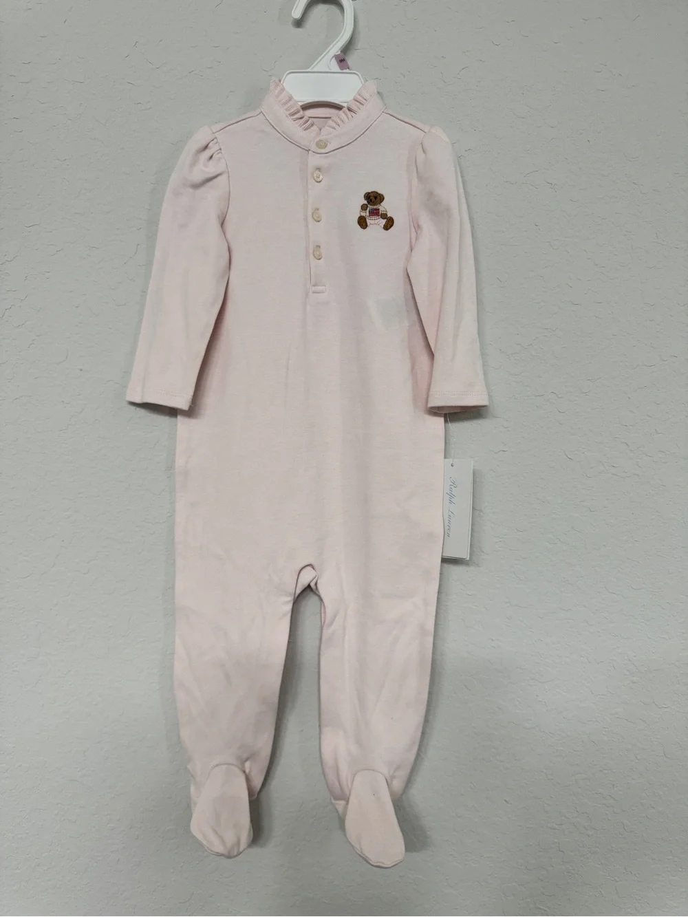 NWT Polo Ralph Lauren Embroidered Polo Bear Footed Coverall baby sz 9M